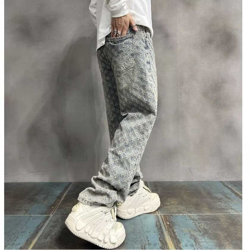 Jacquard Straight-Leg Jeans